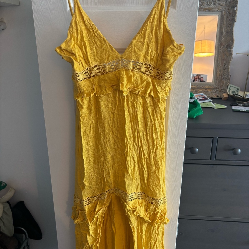 Cotton Candy LA mustard plunge maxi dress